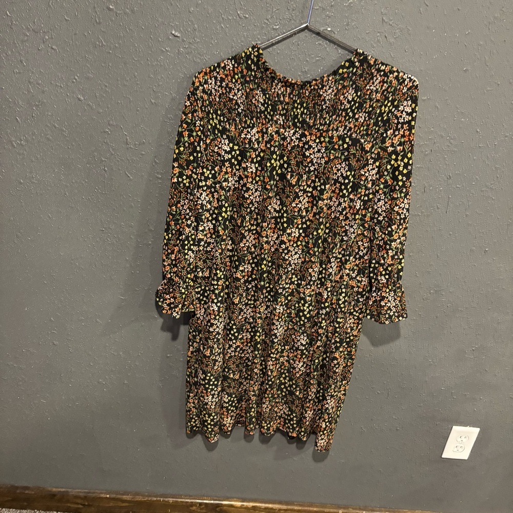 Floral Smocked Black Multi-Color Women's Dress